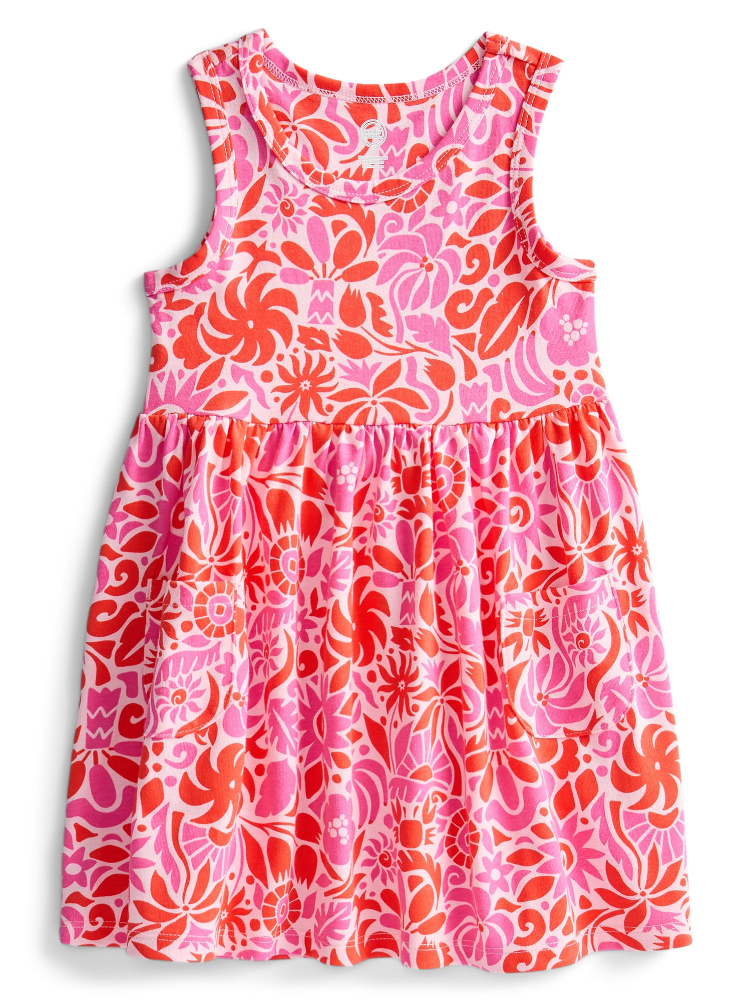 Wonder Nation Toddler Girls Sleeveless Knit Tank Play Dress, Sizes 12M–5T