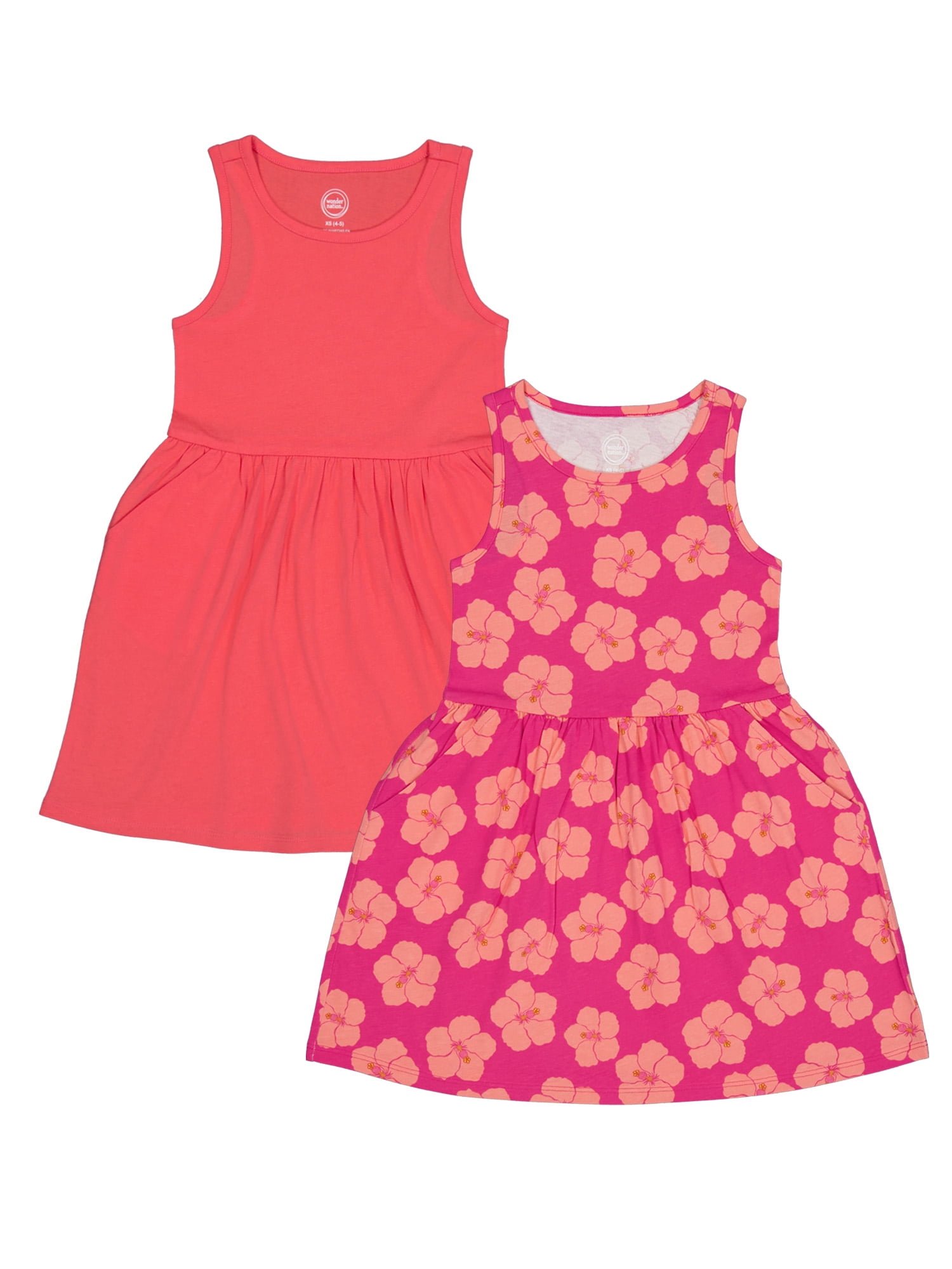 Wonder Nation Girls Tank Play Dress 2pk, Sizes 4-18 & Plus