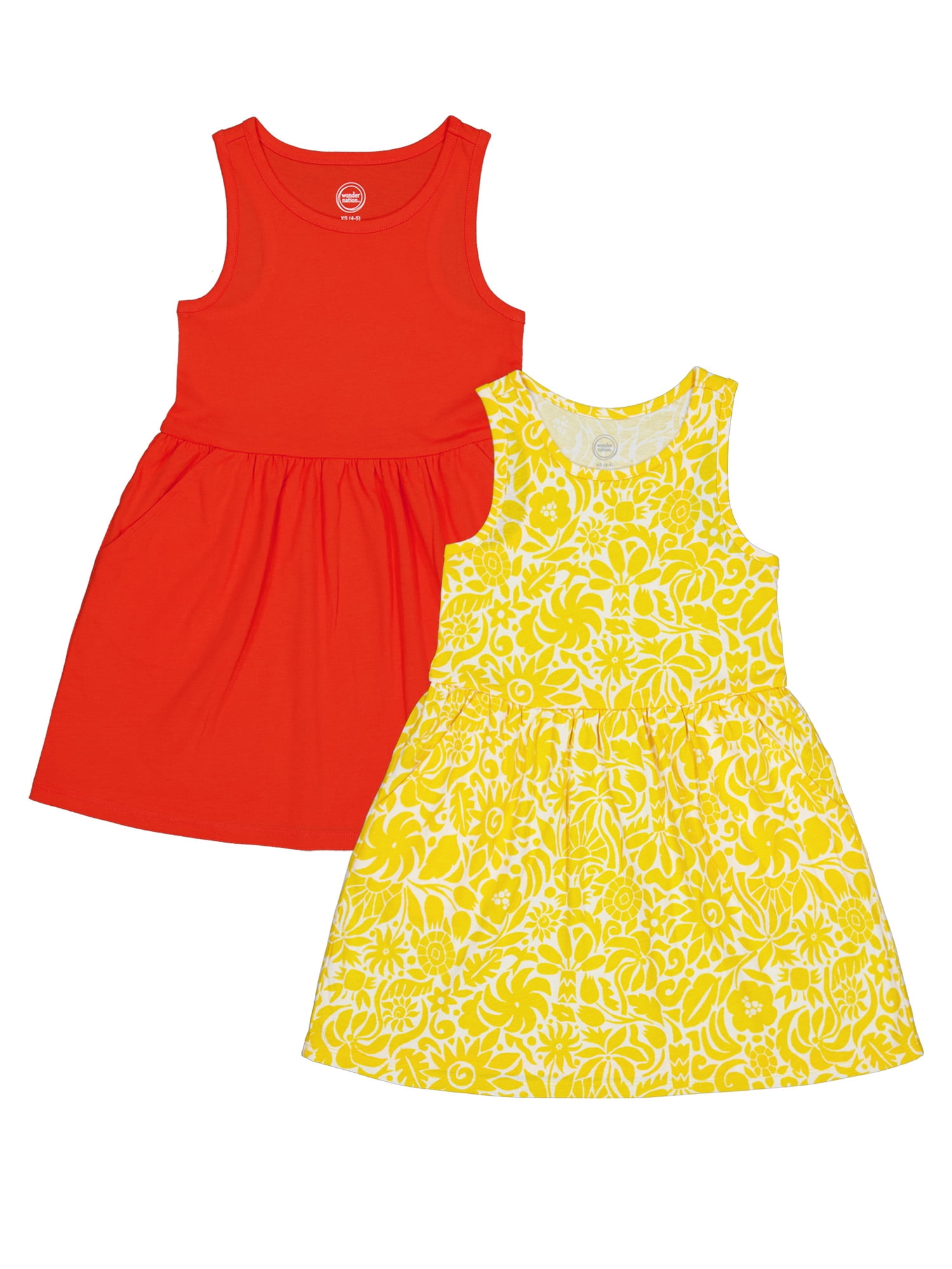 Wonder Nation Girls Tank Play Dress 2pk, Sizes 4-18 & Plus