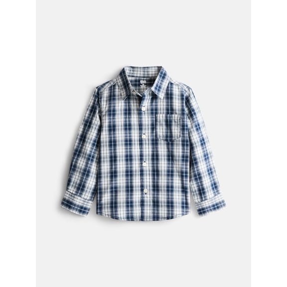 Wonder Nation Toddler Boys' Button Down Poplin Shirt with Long Sleeves, Sizes 12M-5T