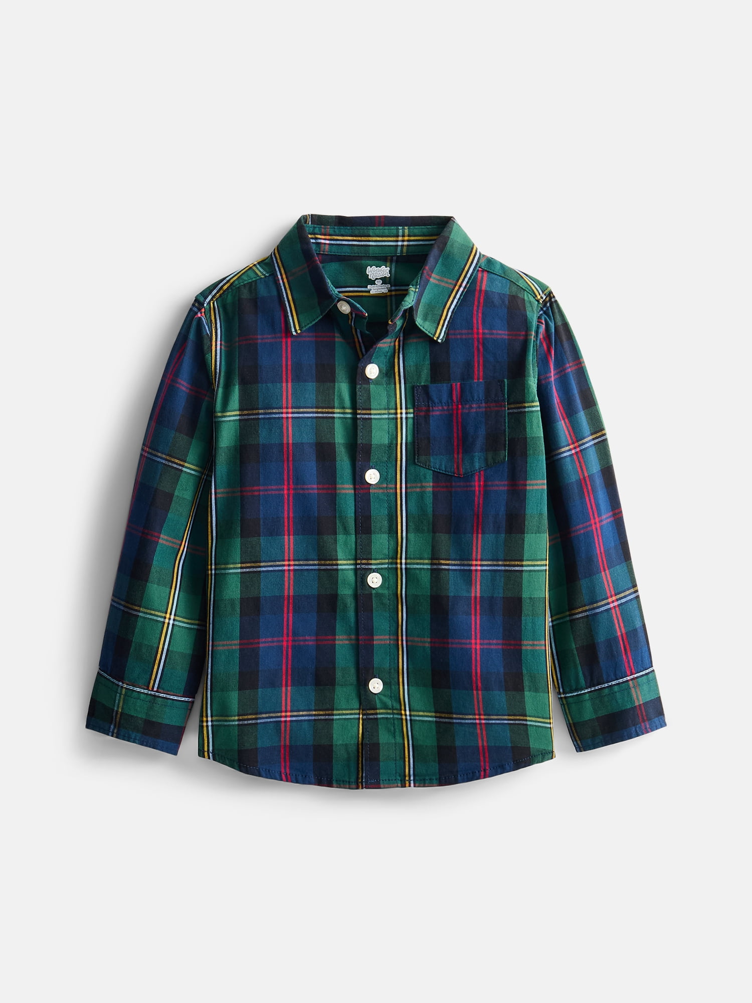 Wonder Nation Toddler Boys' Button Down Poplin Shirt with Long Sleeves, Sizes 12M-5T