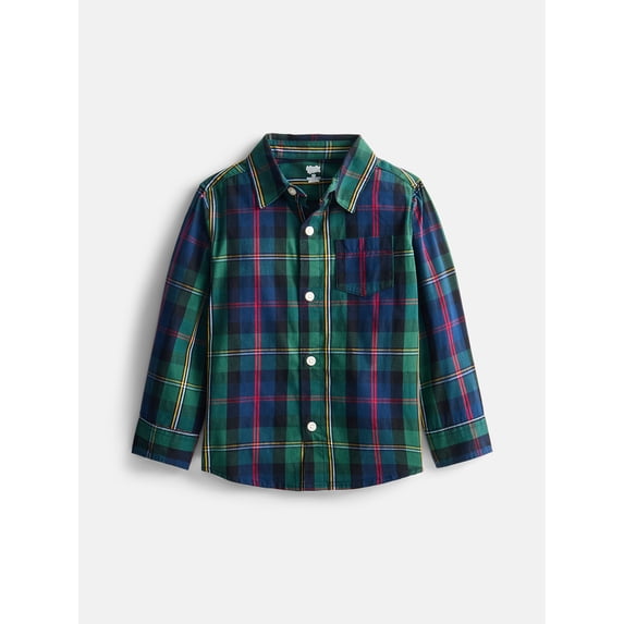 Wonder Nation Toddler Boys' Button Down Poplin Shirt with Long Sleeves, Sizes 12M-5T