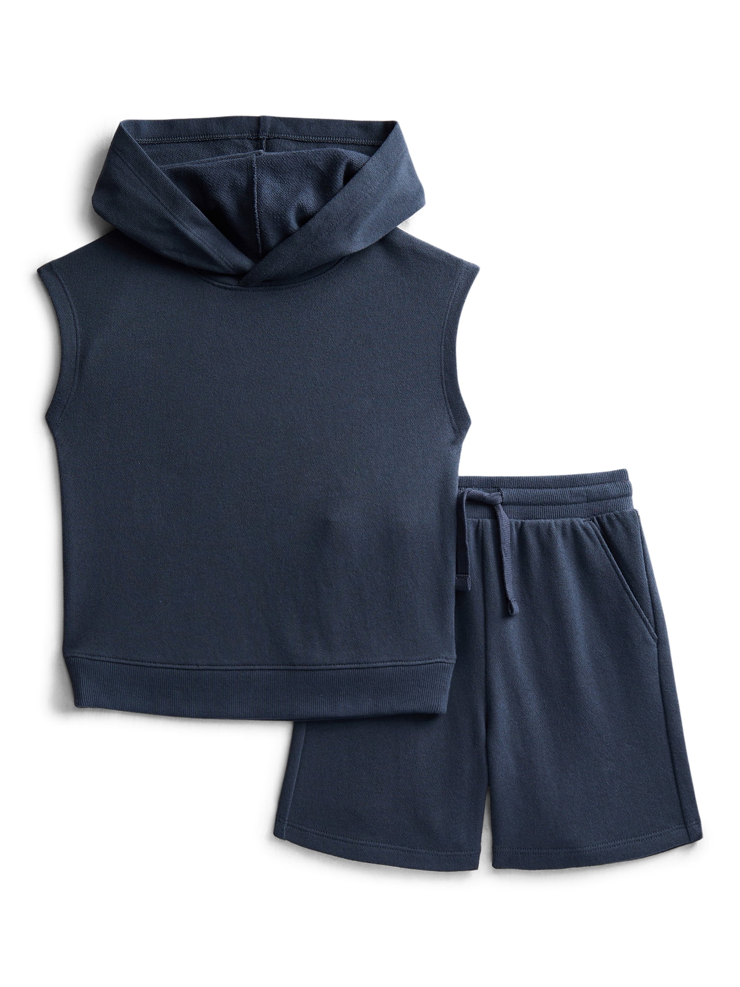 Wonder Nation Toddler Boys' French Terry Sleeveless Hoodie and Shorts Set, 2-Piece, Sizes 12M-5T