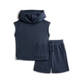 thumbnail image 1 of Wonder Nation Toddler Boys' French Terry Sleeveless Hoodie and Shorts Set, 2-Piece, Sizes 12M-5T, 1 of 3
