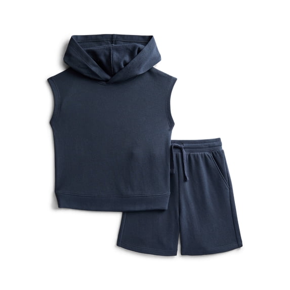 Wonder Nation Toddler Boys' French Terry Sleeveless Hoodie and Shorts Set, 2-Piece, Sizes 12M-5T