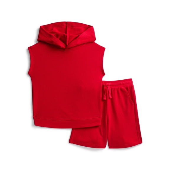 Wonder Nation Toddler Boys' French Terry Sleeveless Hoodie and Shorts Set, 2-Piece, Sizes 12M-5T