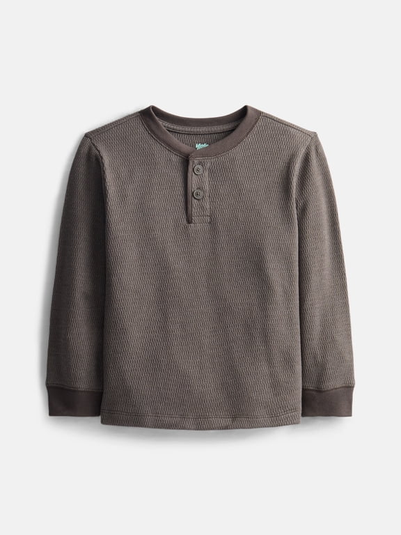 Toddler Boys Thermal Henley Shirt with Long Sleeves, Sizes 12M-5T