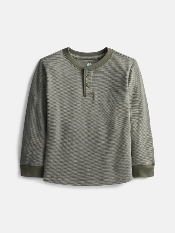 Toddler Boys Thermal Henley Shirt with Long Sleeves, Sizes 12M-5T