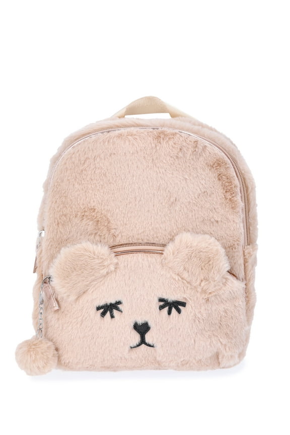 Girls Faux Fur Bear Mini Backpack, Ivory