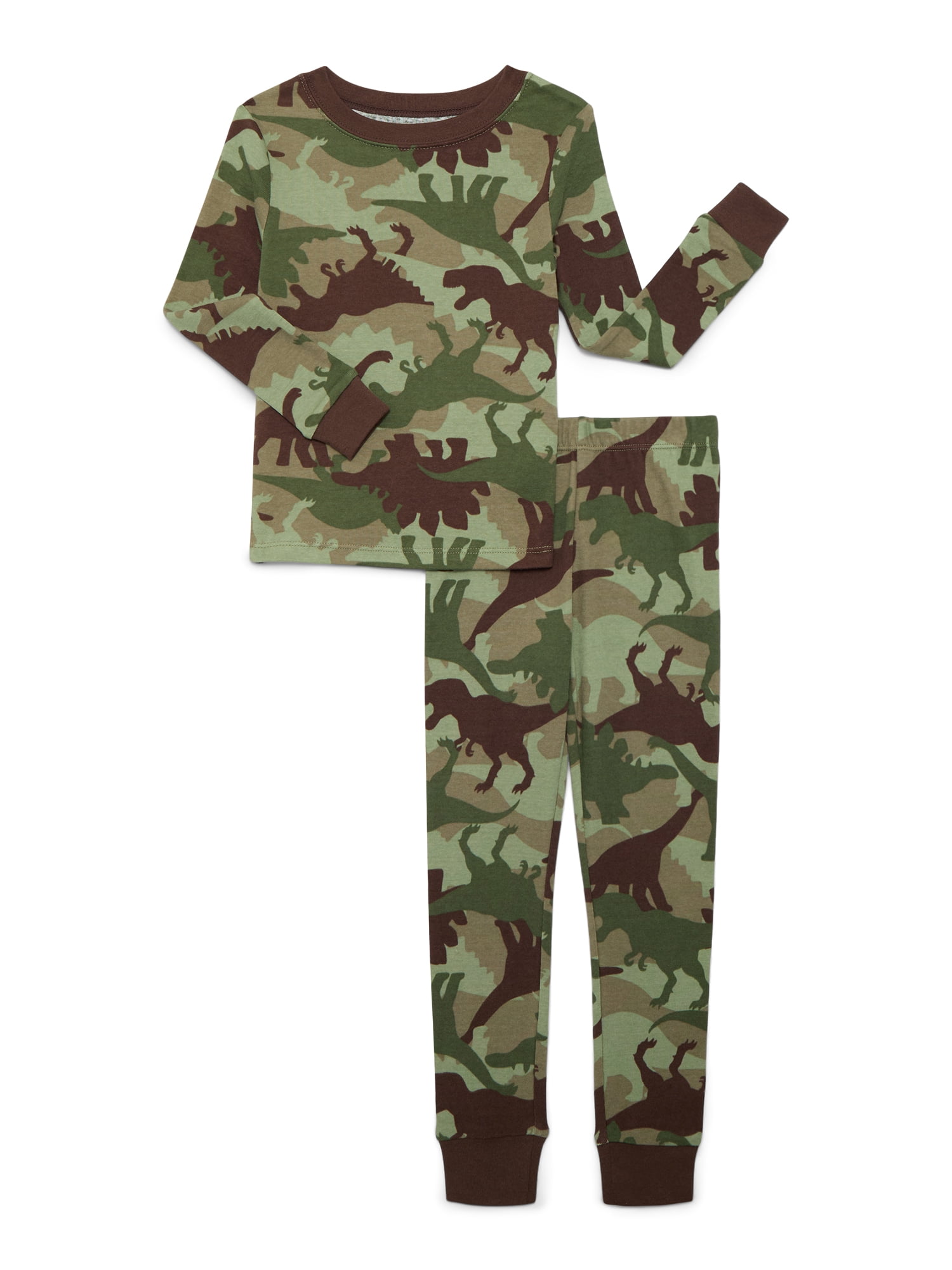 Wonder Nation Boys Cotton Snug Fit Long Sleeve Top and Pants Sleep Set, 2-Piece, Sizes 4-10