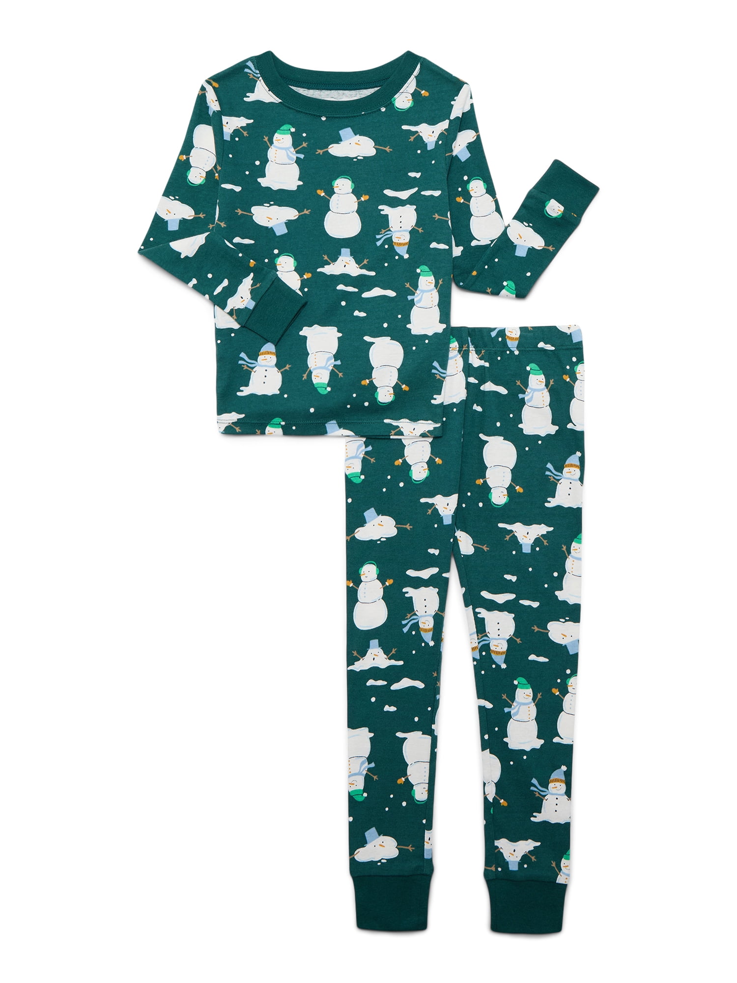 Wonder Nation Boys Cotton Snug Fit Long Sleeve Top and Pants Sleep Set, 2-Piece, Sizes 4-10