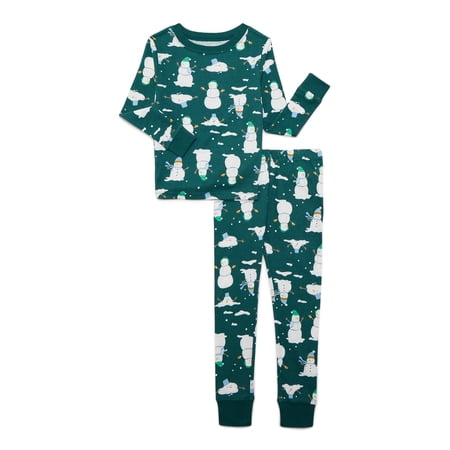 Wonder Nation Boys Cotton Snug Fit Long Sleeve Top and Pants Sleep Set, 2-Piece, Sizes 4-10