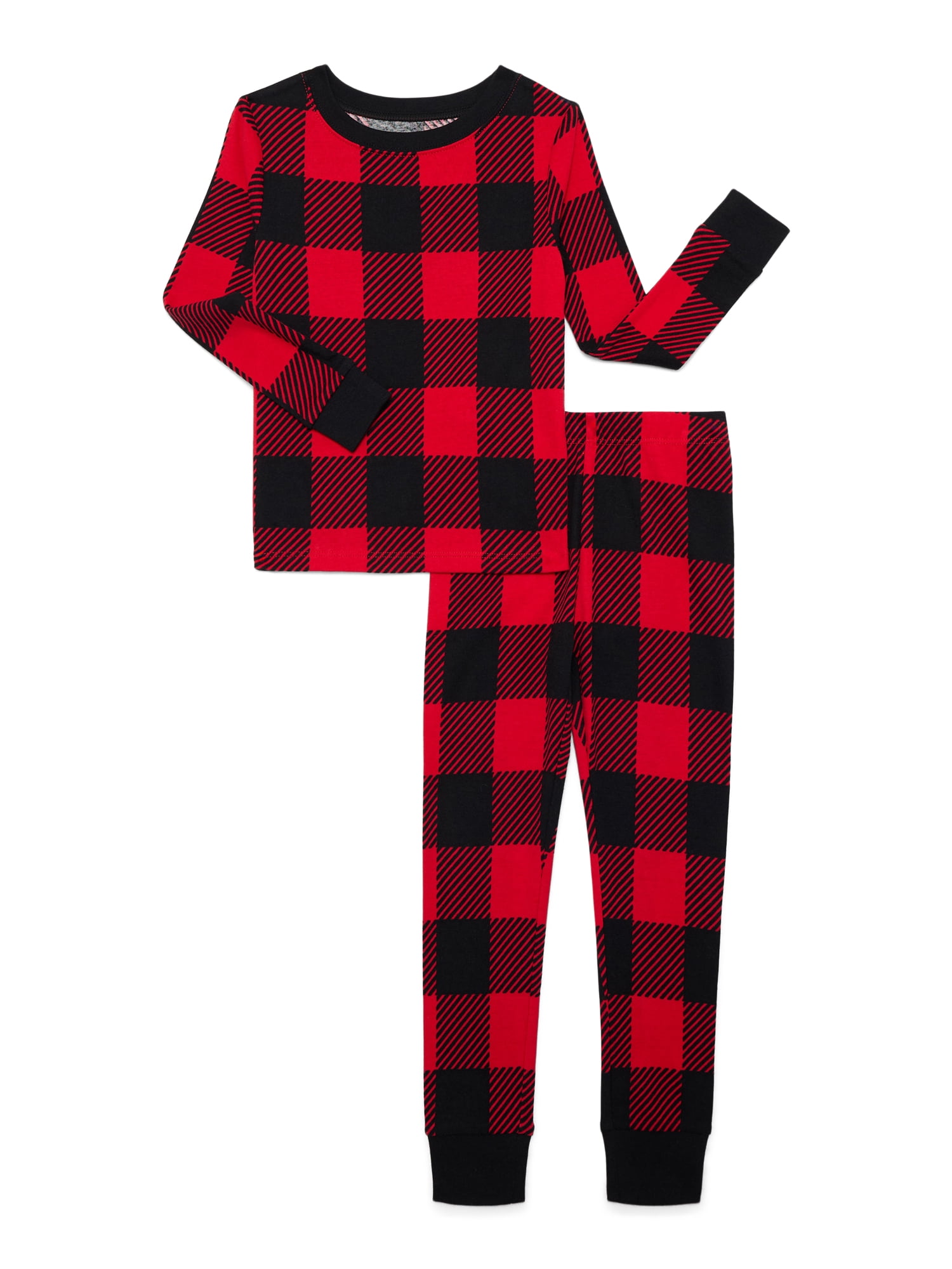 Wonder Nation Boys Cotton Snug Fit Long Sleeve Top and Pants Sleep Set, 2-Piece, Sizes 4-10