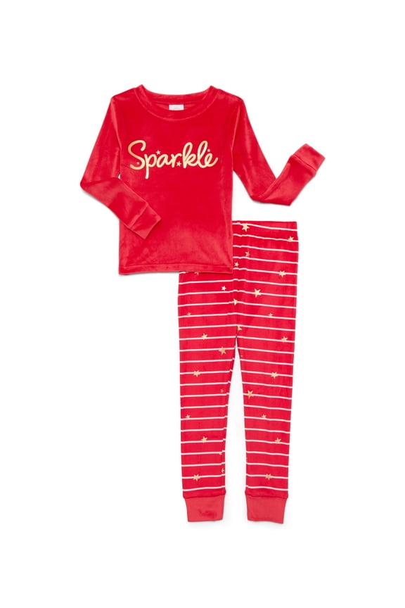 Girls Christmas Long Sleeve Top and Pants Tight Fit Sleep Set, 2-Piece, Sizes 4-10