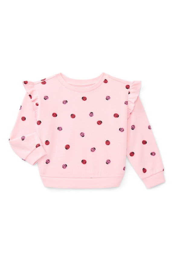 Toddler Girls Fleece Crewneck Top with Long Sleeves, Sizes 12M-5T