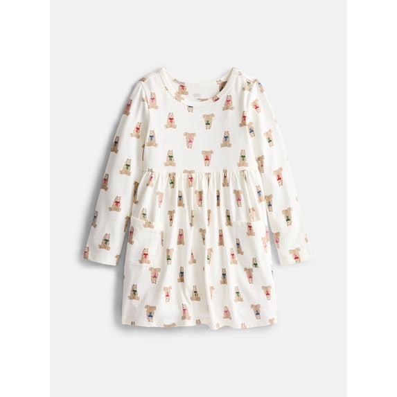 Wonder Nation Baby and Toddler Girls Long Sleeve Dress, Sizes 0M-5T