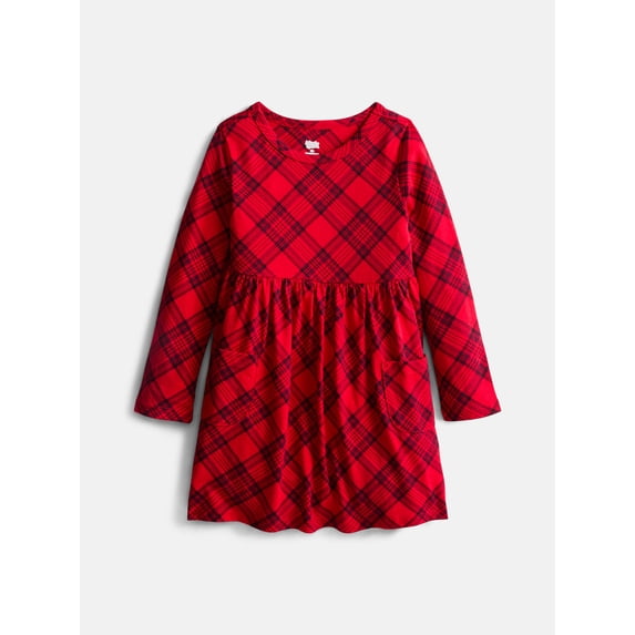Wonder Nation Baby and Toddler Girls Dress with Long Sleeves, Sizes 0M-5T