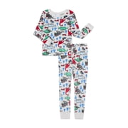 Wonder Nation Boys Christmas Long Sleeve Top and Pants Tight Fit Sleep Set, 2-Piece, Sizes 4-10