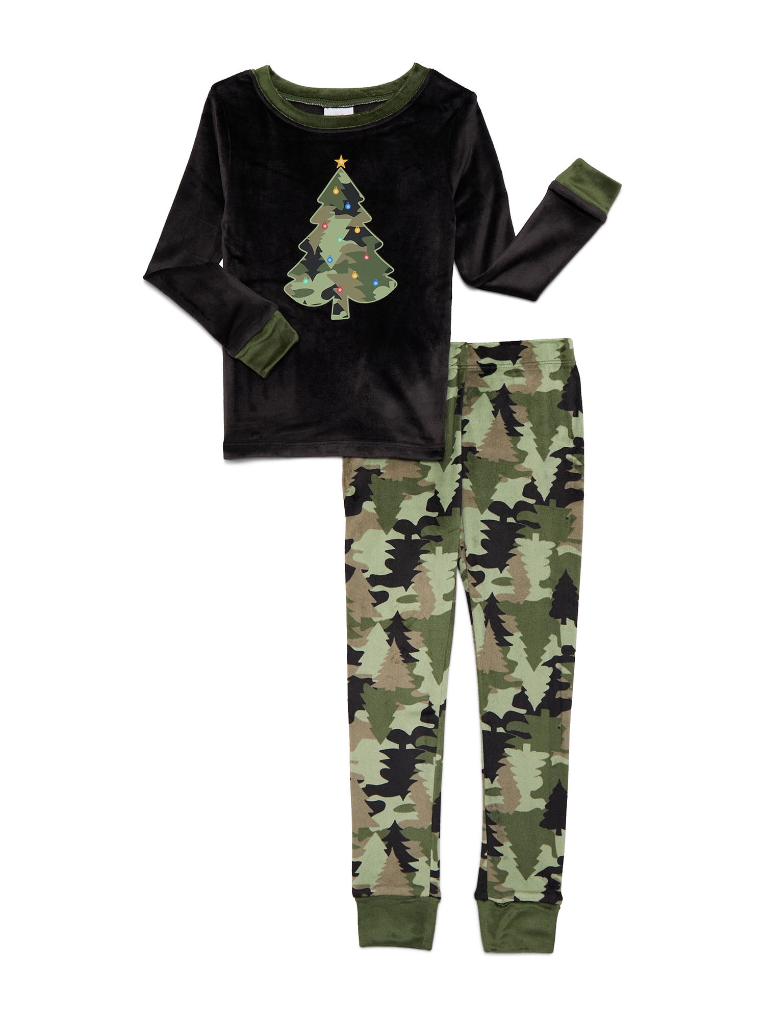 Wonder Nation Boys Christmas Long Sleeve Top and Pants Tight Fit Sleep Set, 2-Piece, Sizes 4-10
