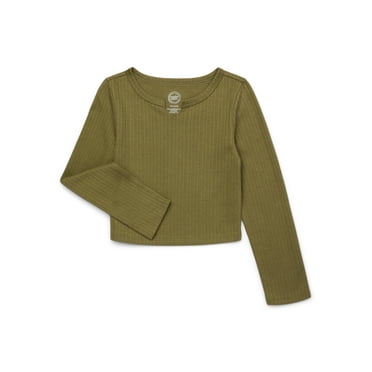 Wonder Nation Girls Notch Neck Tee with Long Sleeves, Sizes 4-18