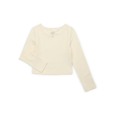 Wonder Nation Girls Notch Neck Tee with Long Sleeves, Sizes 4-18