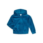 Wonder Nation Girls Long Sleeve Zip Front Velour Hoodie, Sizes 4-18 & Plus