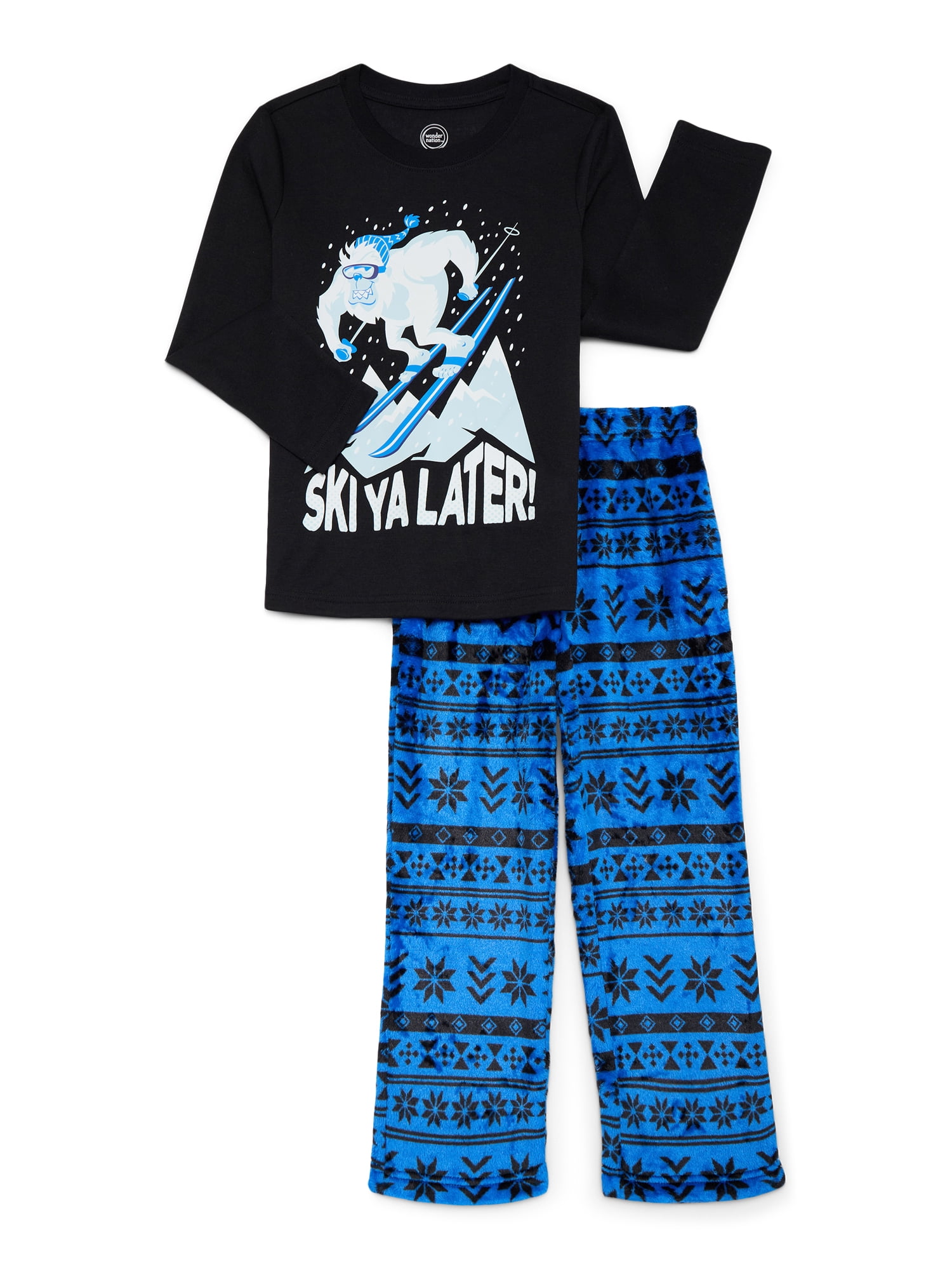 Wonder Nation Boys Long Sleeve Top and Pants Sleep Set, 2-Piece, Sizes 4-16