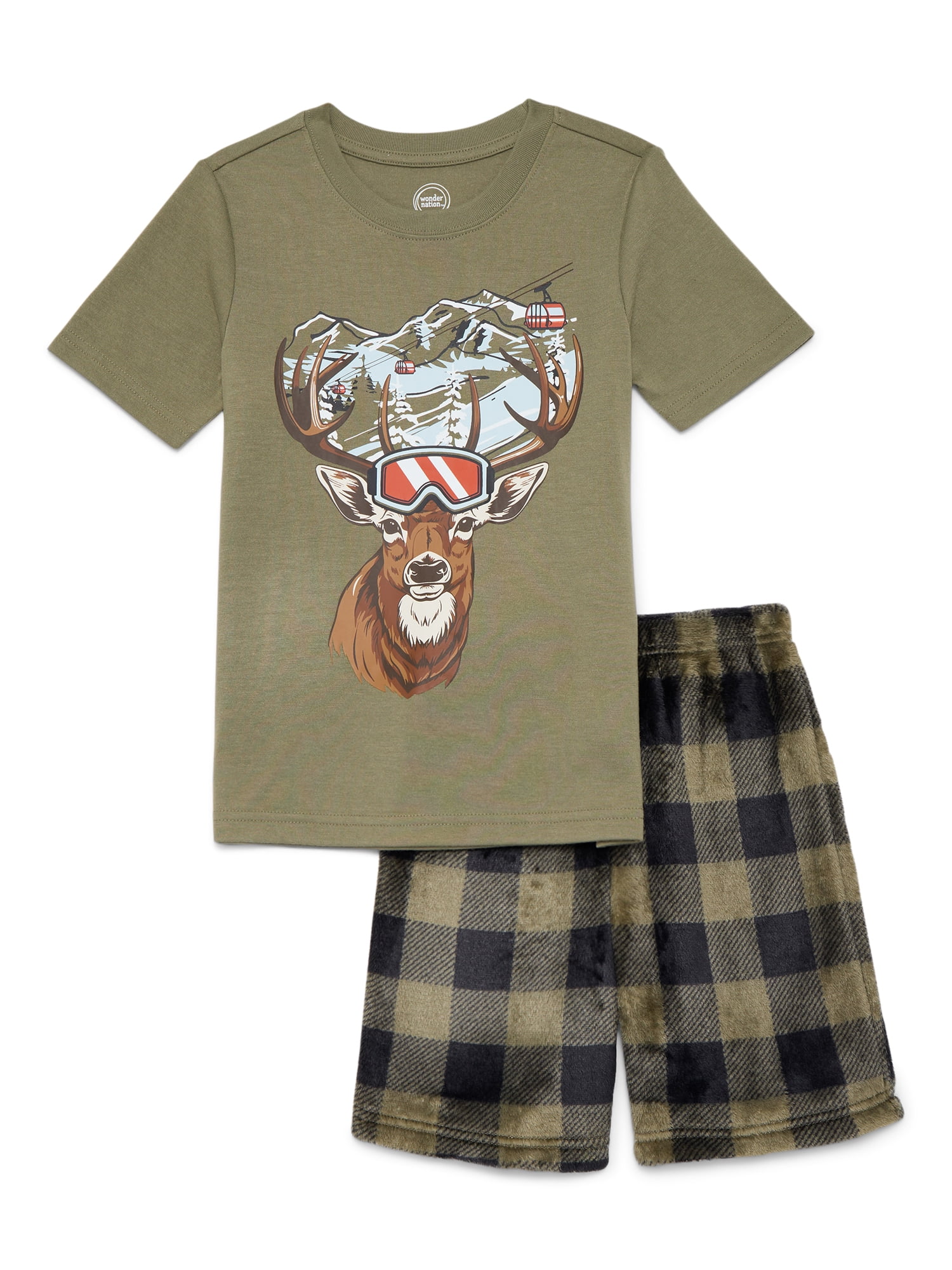 Wonder Nation Boys Short Sleeve Top and Shorts Sleep Set, 2-Piece, Sizes 4-16