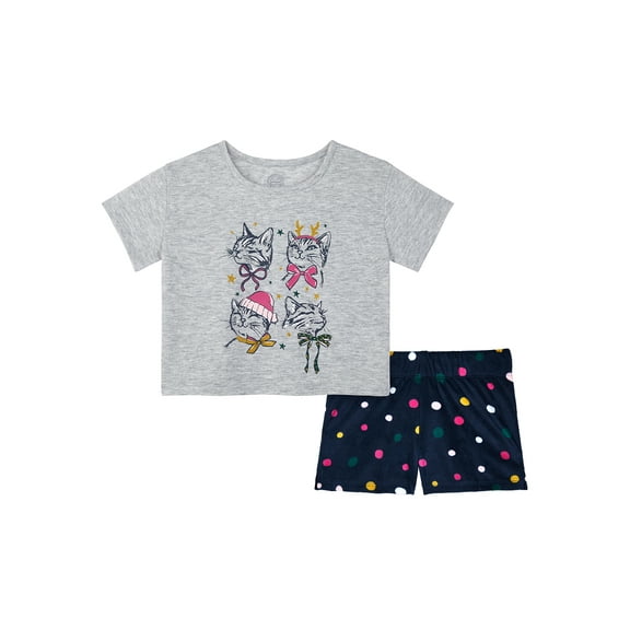 Wonder Nation Girls Short Sleeve Top and Shorts Pajama Set, 2-Piece, Sizes 4-18 & Plus