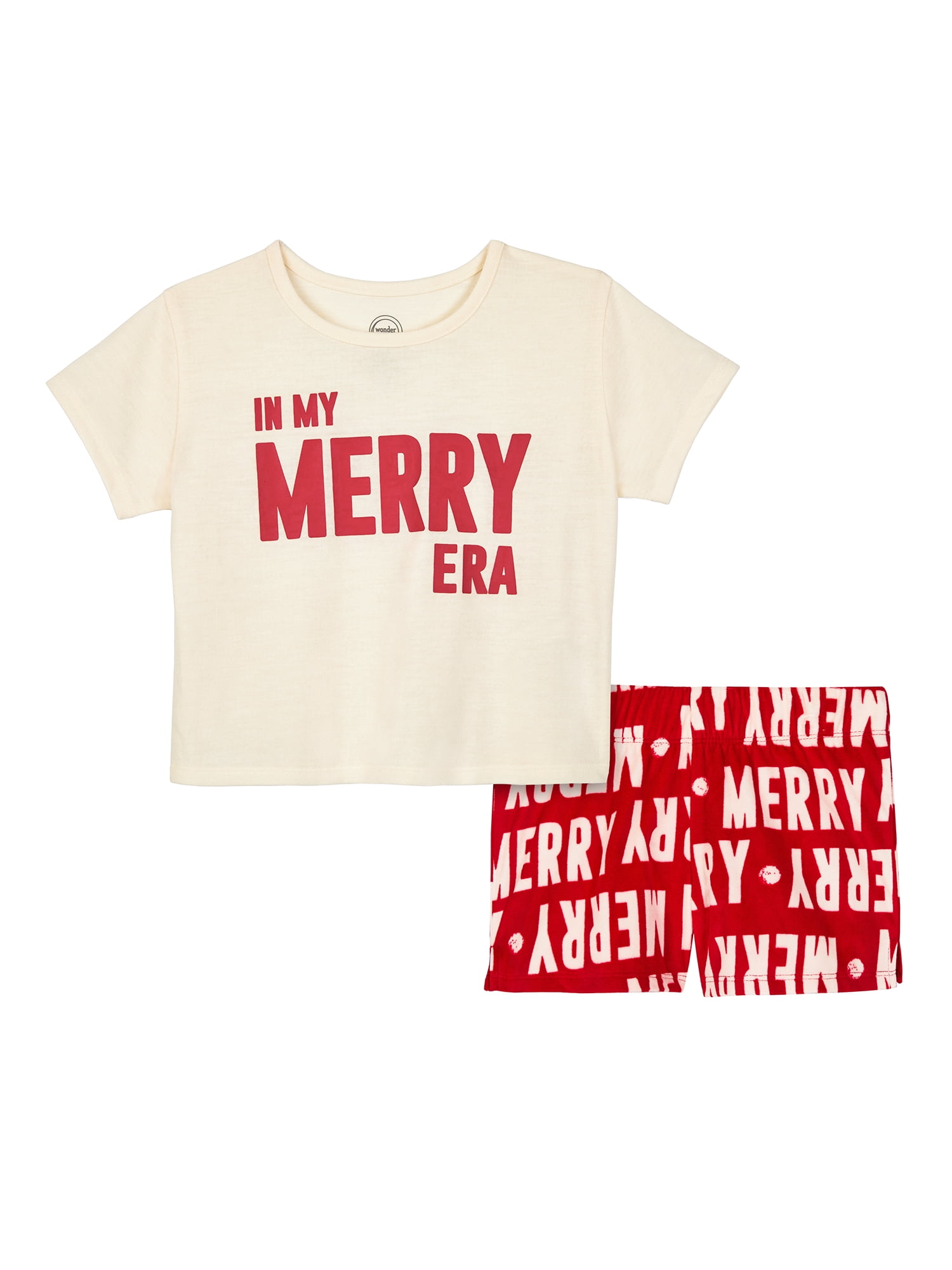 Wonder Nation Girls Short Sleeve Top and Shorts Pajama Set, 2-Piece, Sizes 4-18 & Plus
