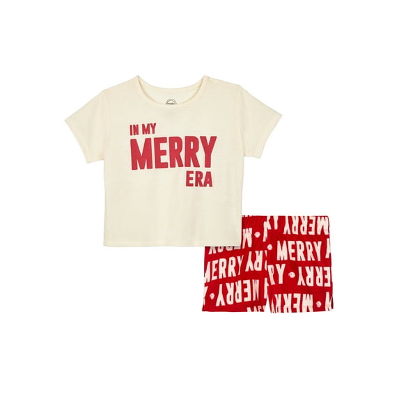 Wonder Nation Girls Short Sleeve Top and Shorts Pajama Set, 2-Piece, Sizes 4-18 & Plus