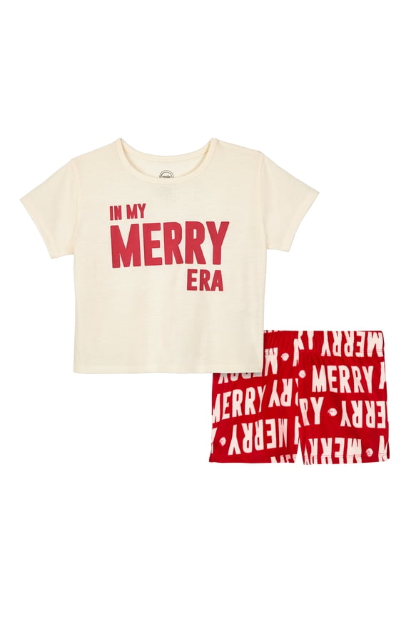 Girls Short Sleeve Top and Shorts Pajama Set, 2-Piece, Sizes 4-18 & Plus