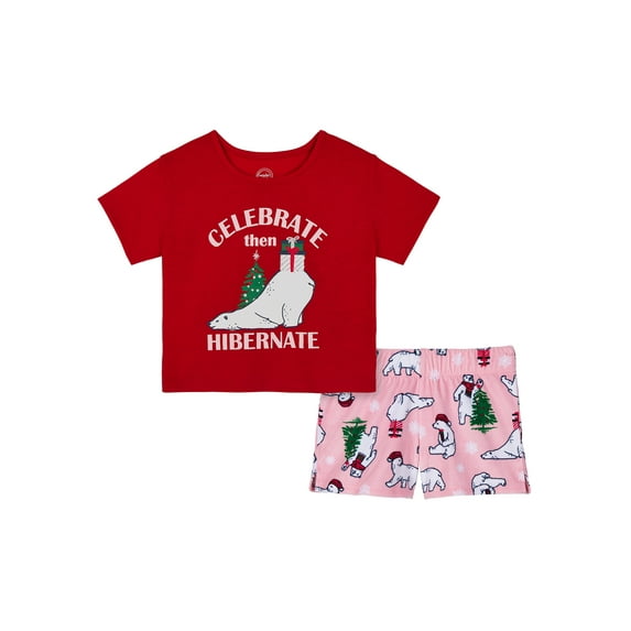 Wonder Nation Girls Short Sleeve Top and Shorts Pajama Set, 2-Piece, Sizes 4-18 & Plus