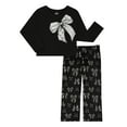 thumbnail image 1 of Wonder Nation Girls Holiday Long Sleeve Top and Wide Leg Pant Pajama Set, 2-Piece, Sizes 4-18 & Plus, 1 of 3