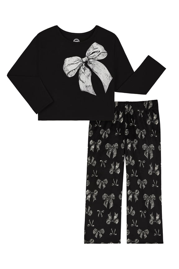 Girls Holiday Long Sleeve Top and Wide Leg Pant Pajama Set, 2-Piece, Sizes 4-18 & Plus