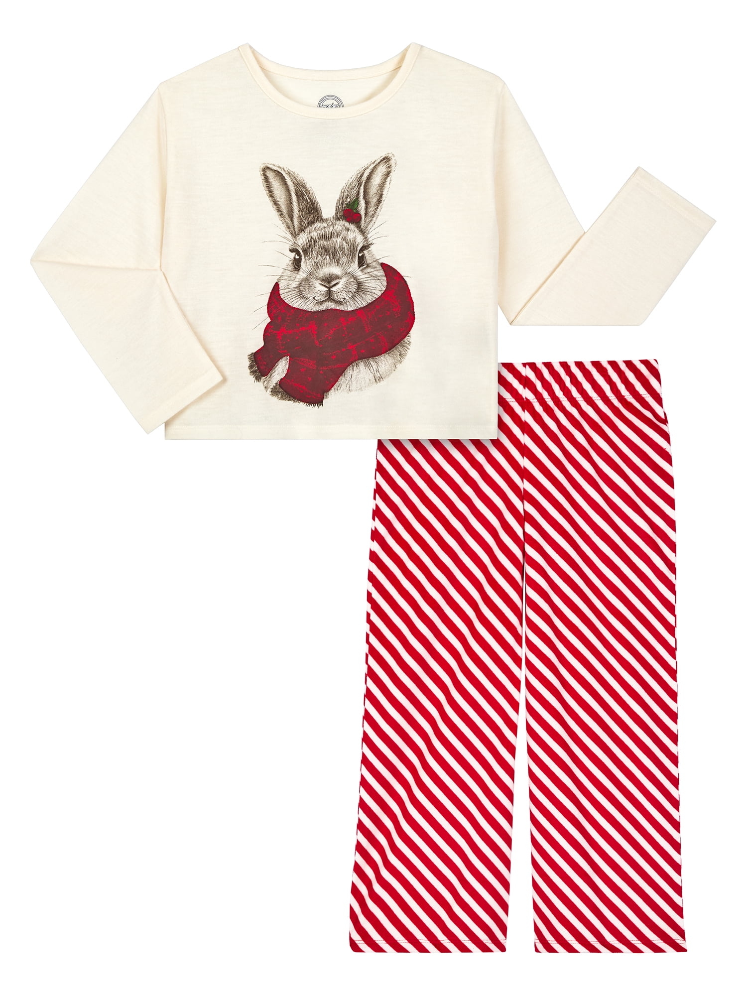 Wonder Nation Girls Holiday Long Sleeve Top and Wide Leg Pant Pajama Set, 2-Piece, Sizes 4-18 & Plus