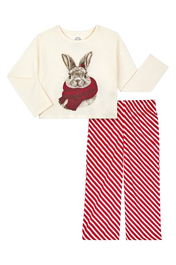 Girls Holiday Long Sleeve Top and Wide Leg Pant Pajama Set, 2-Piece, Sizes 4-18 & Plus