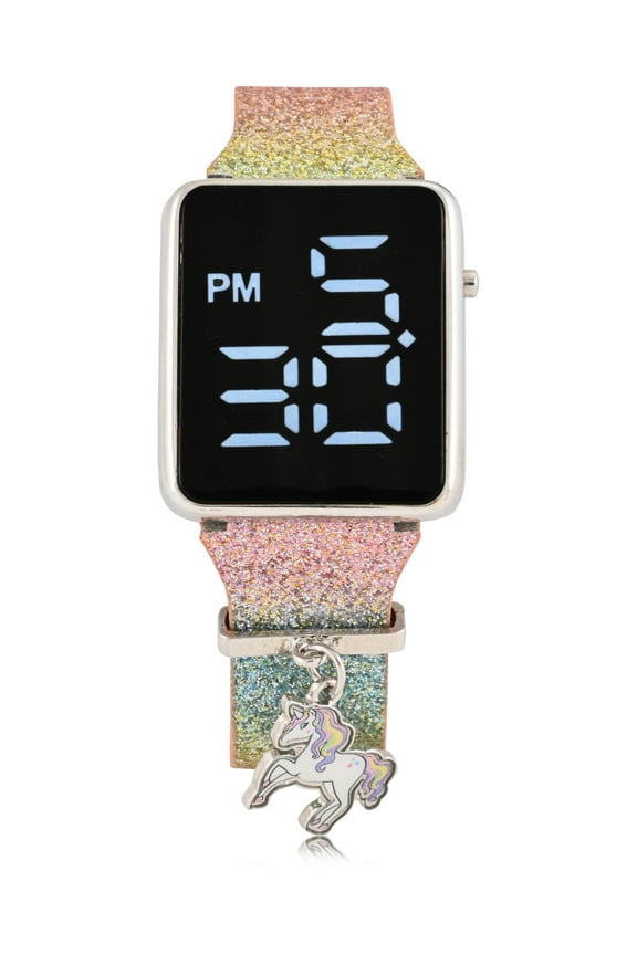 WN5002WM Wondernation Kids LED Watch with Glitter Strap and Sliding Unicorn Charm