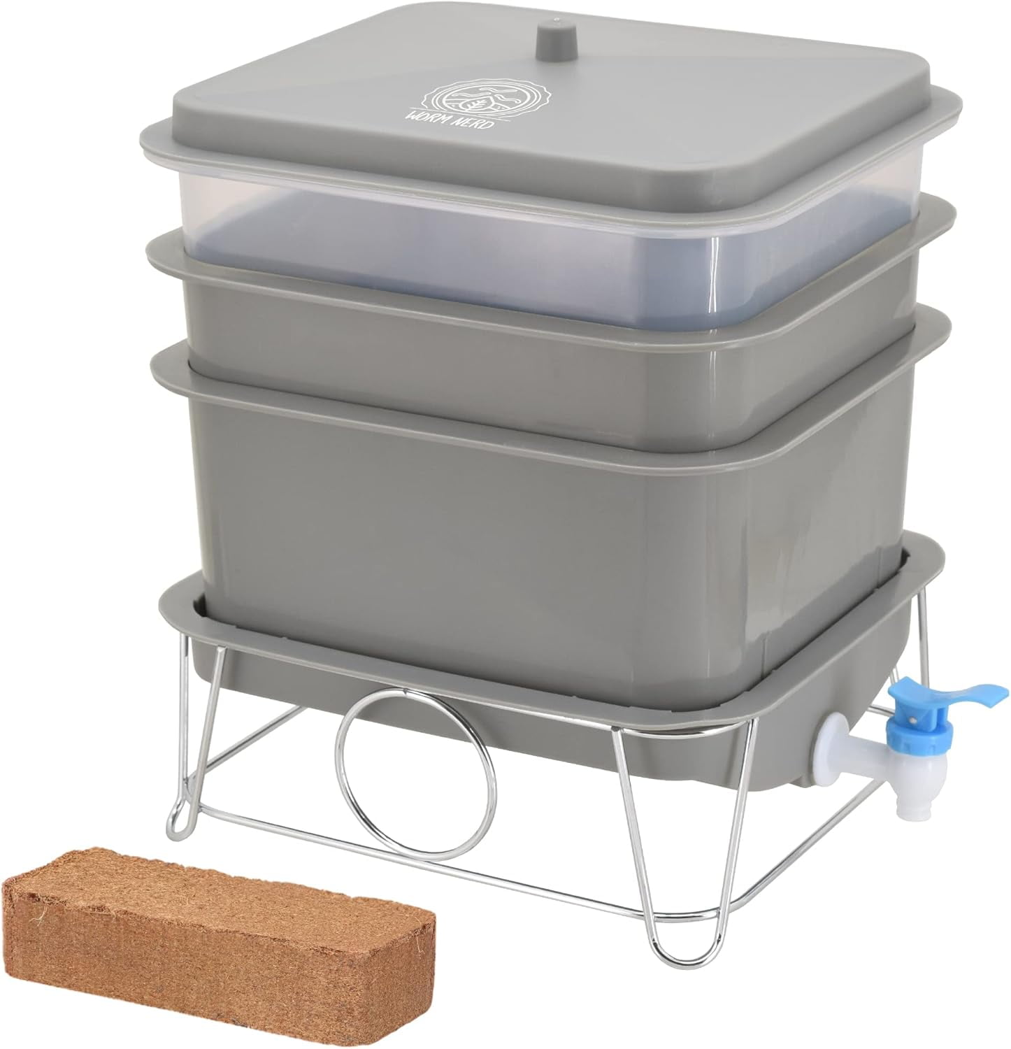 Compact Desert Tan Plastic Worm Composting Bin with Latching Lid