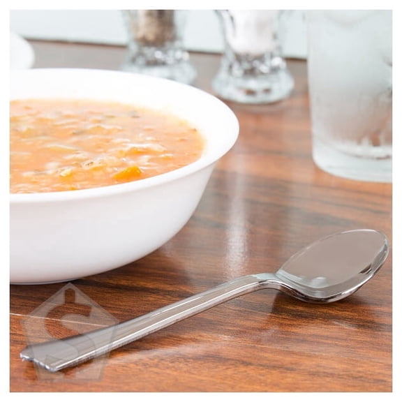 WNA Comet 640155 Reflections 5 3/4" Stainless Steel Look Extra Heavy Weight Plastic Soup Spoon - 600/Case