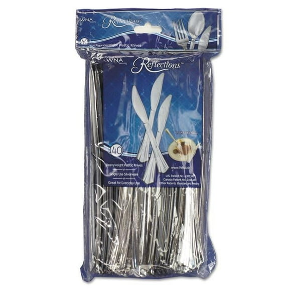 WNA WNAREF320KN 8 in. Reflections Heavyweight Plastic Utensils, Silver - Pack of 40