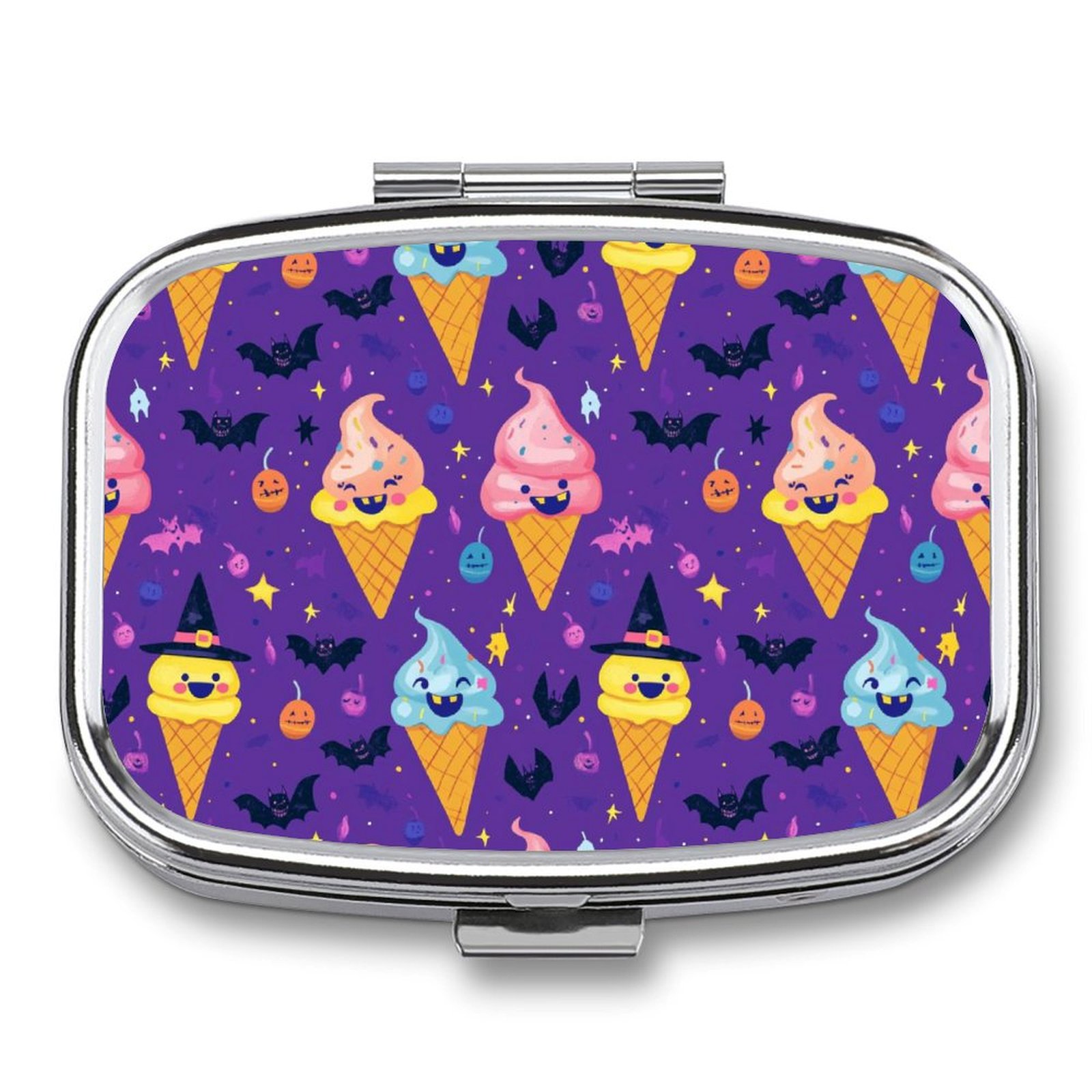 WNAGSB Cute Halloween Ice Cream Co 14 Small Pill Box, Metal Pill Box
