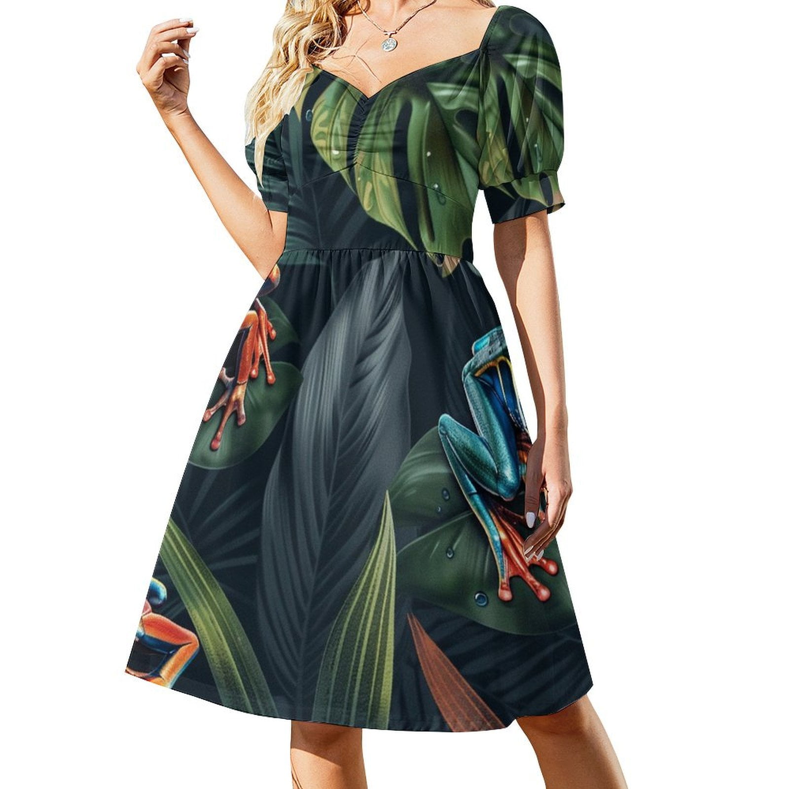 WNAGSB Exotic Frogs 45 Women s Square Neck Dress Puff Sleeve Mini Dress Casual A Line Short Sundress Ruffle Flowy Beach Summer Dress Walmart