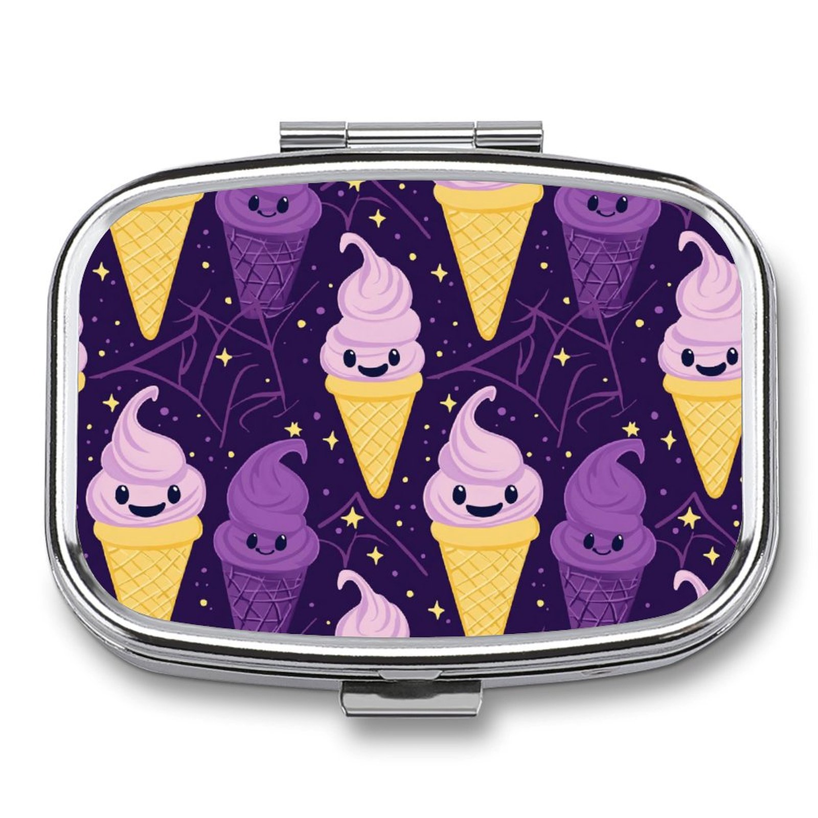 WNAGSB Halloween Smiling Ice Cream 19 Small Pill Box, Metal Pill Box