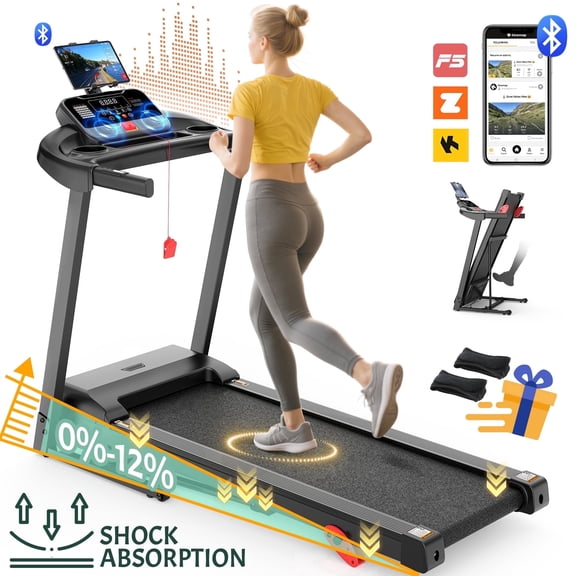 WNANEEZ 2.75HP Folding Treadmill 300 lbs Capacity, 3-Level Incline, 0.6-7.5MPH, 64+3+3+1 Programs, Quiet Brushless Motor, Bluetooth App – Compact Running Machine for Home