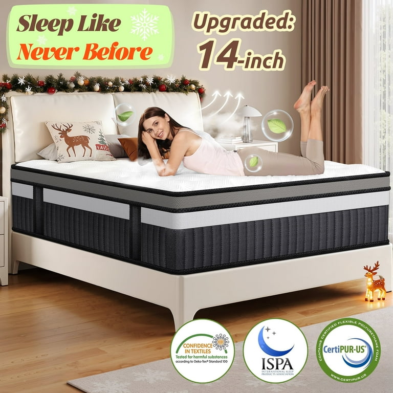 14 Inch Queen Hybrid Mattress - Memory Foam & Pocket Springs For Pressure Relief & Motion Isolation 2 thumbnail image