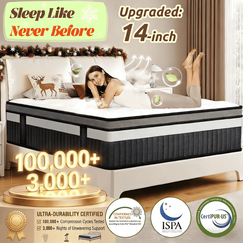 Queen Mattress in a Box, 14 Inch Queen Size Mattress Hybrid Gel Memory Foam & Spring for Cool Night & Pressure Relief, Medium Plush Feel with Motion Isolating, Breathable Fabric