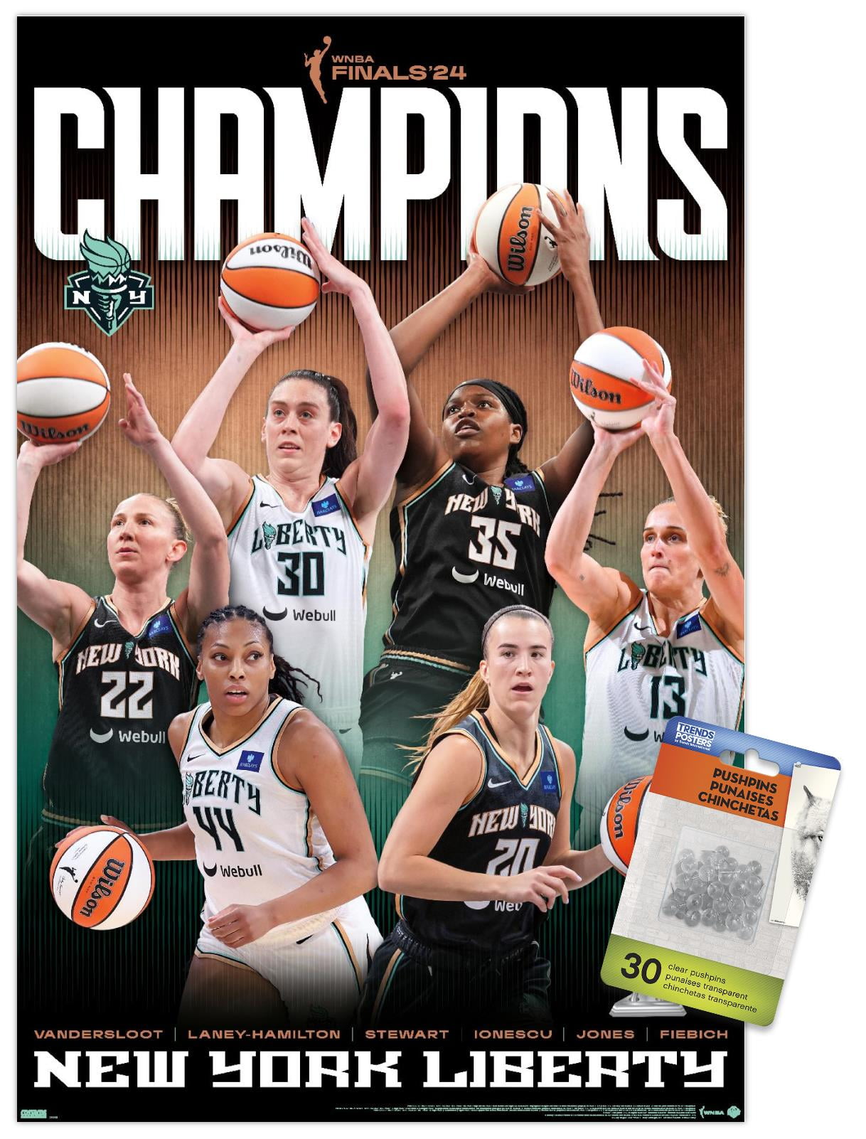 WNBA New York Liberty 2024 WNBA Finals Champions Wall Poster with