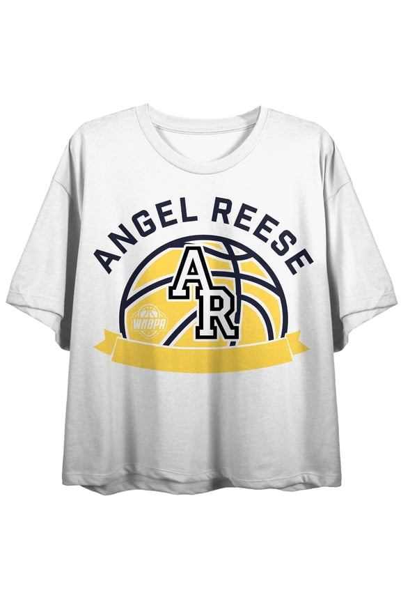 WNBPA Angel Reese AR Basketball Women's White Crew Neck Short Sleeve Crop Top-XL