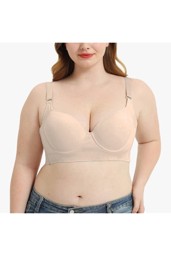 Beige Push Up Bras for Women, Shapedly Bra Shapedly Back Smoothing Bra Hide Back Full Back Coverage Deep Cup Bra, 42A